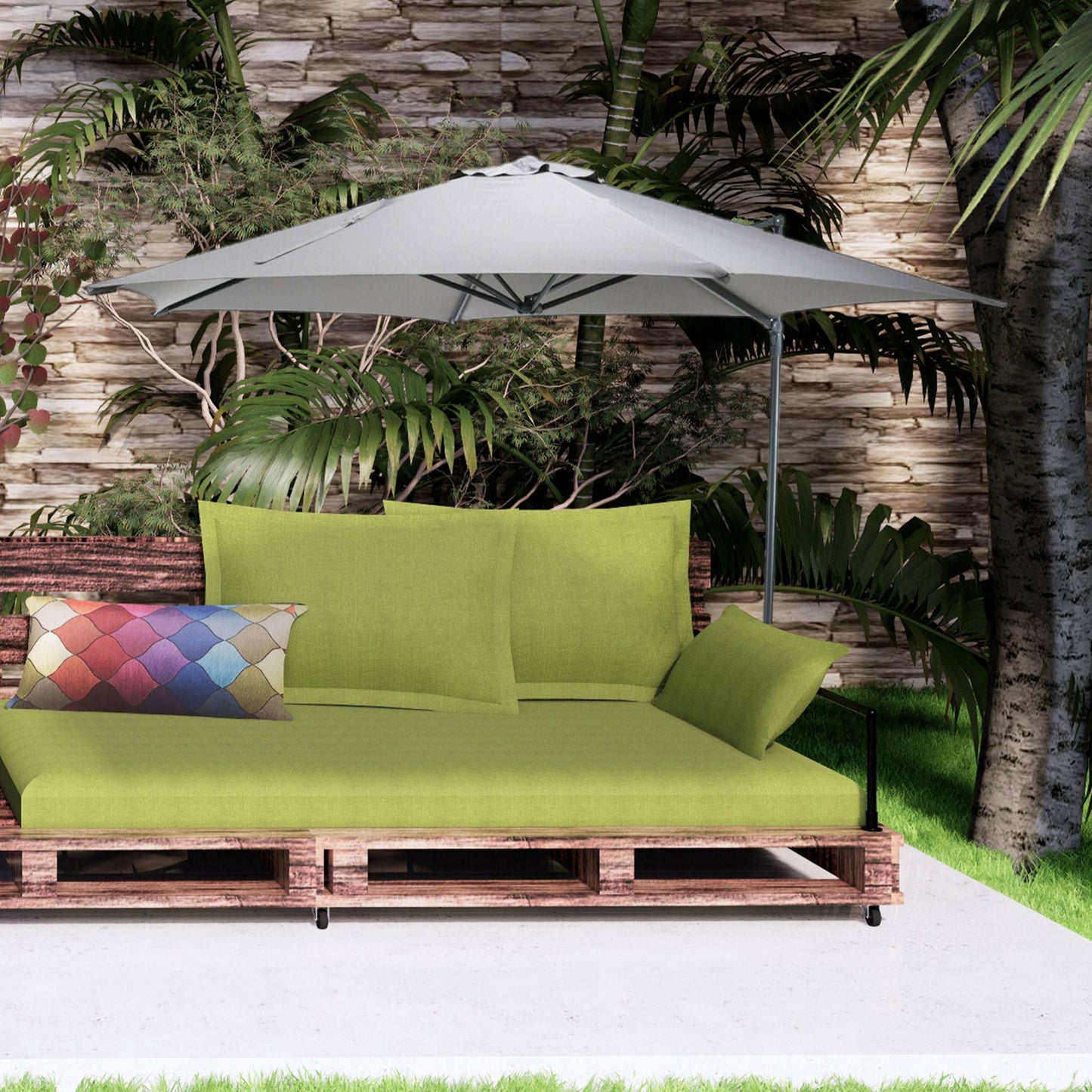 Well Home - Sombrilla Colgante Push Up Ø270cm Gris Claro Con Base De Acero Cruzado