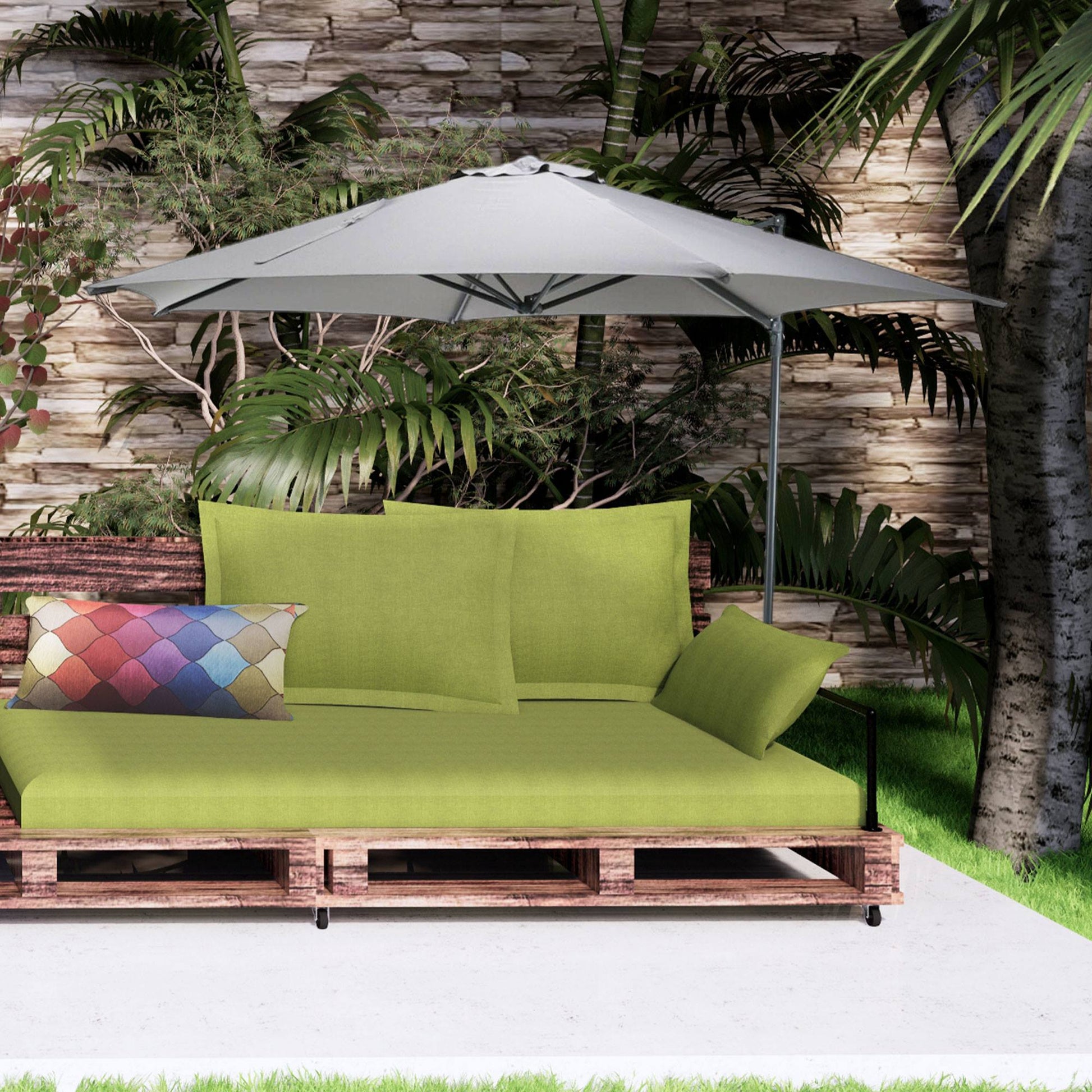 Well Home - Sombrilla Colgante Push Up Ø270cm Gris Claro Con Base De Acero Cruzado