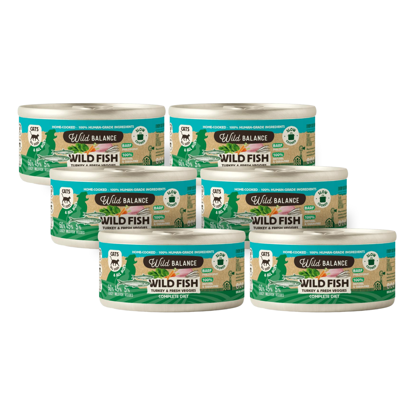 Pack Lata de Pescado y Pavo BARF para gatos 6 x 120 g Wild Balance
