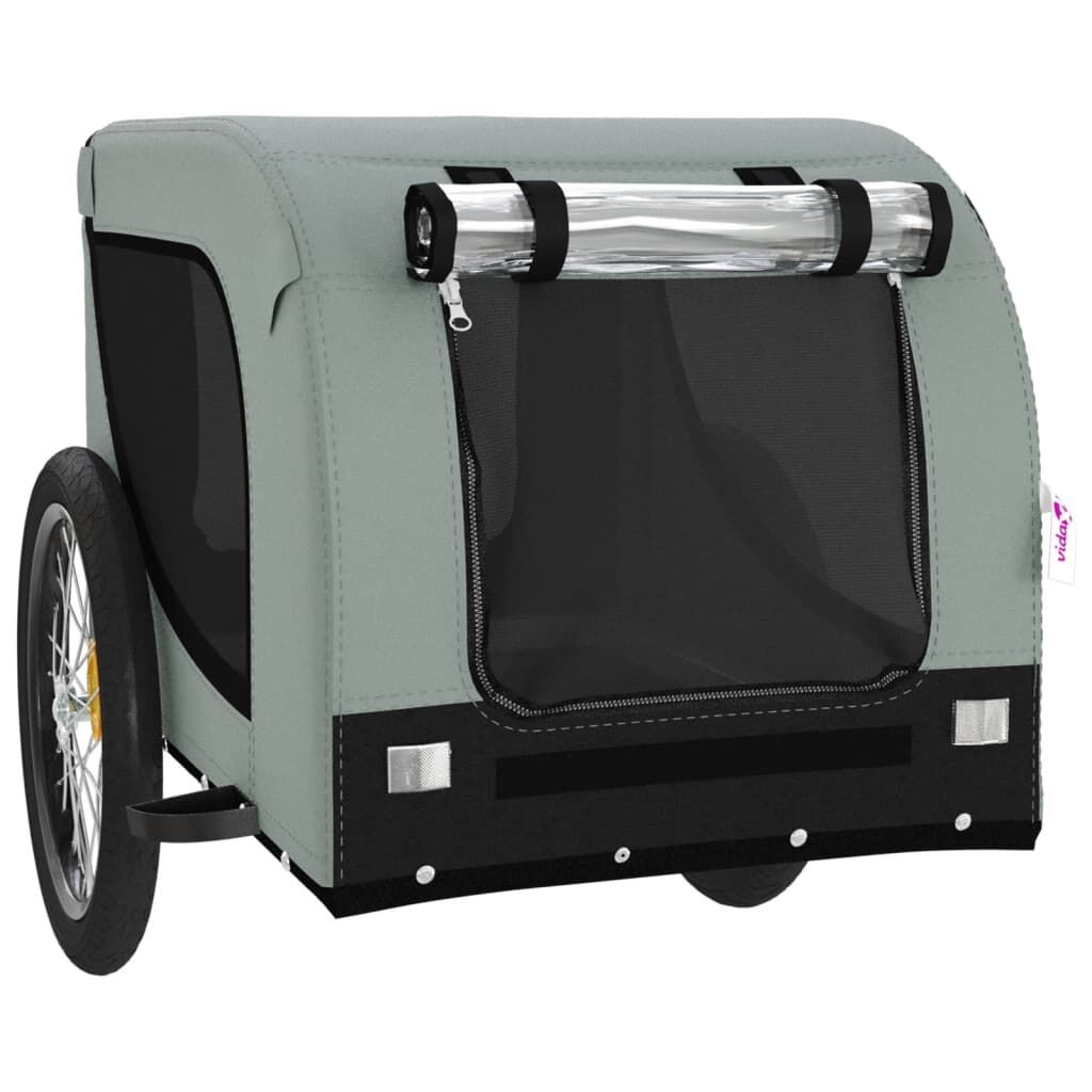 Vidaxl Remolque De Bicicleta Mascotas Hierro Tela Oxford Gris Negro_3