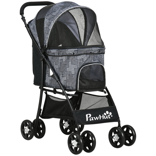 Pawhut Carrito Para Perros Plegable Con Cesta Capota Ajustable Y Ruedas Gris_0