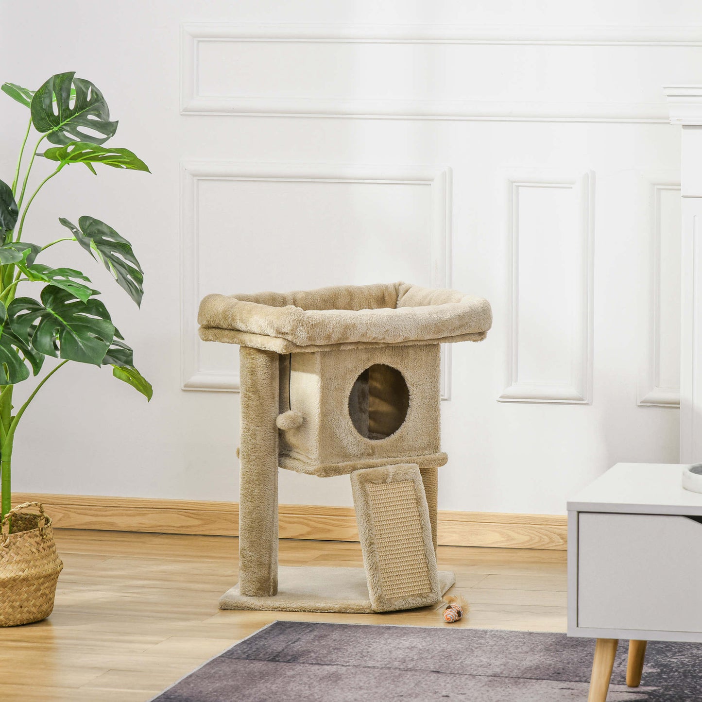 Pawhut Árbol Rascador Para Gatos Pequeños De 57 Cm Con Poste De Yute Rascador_1