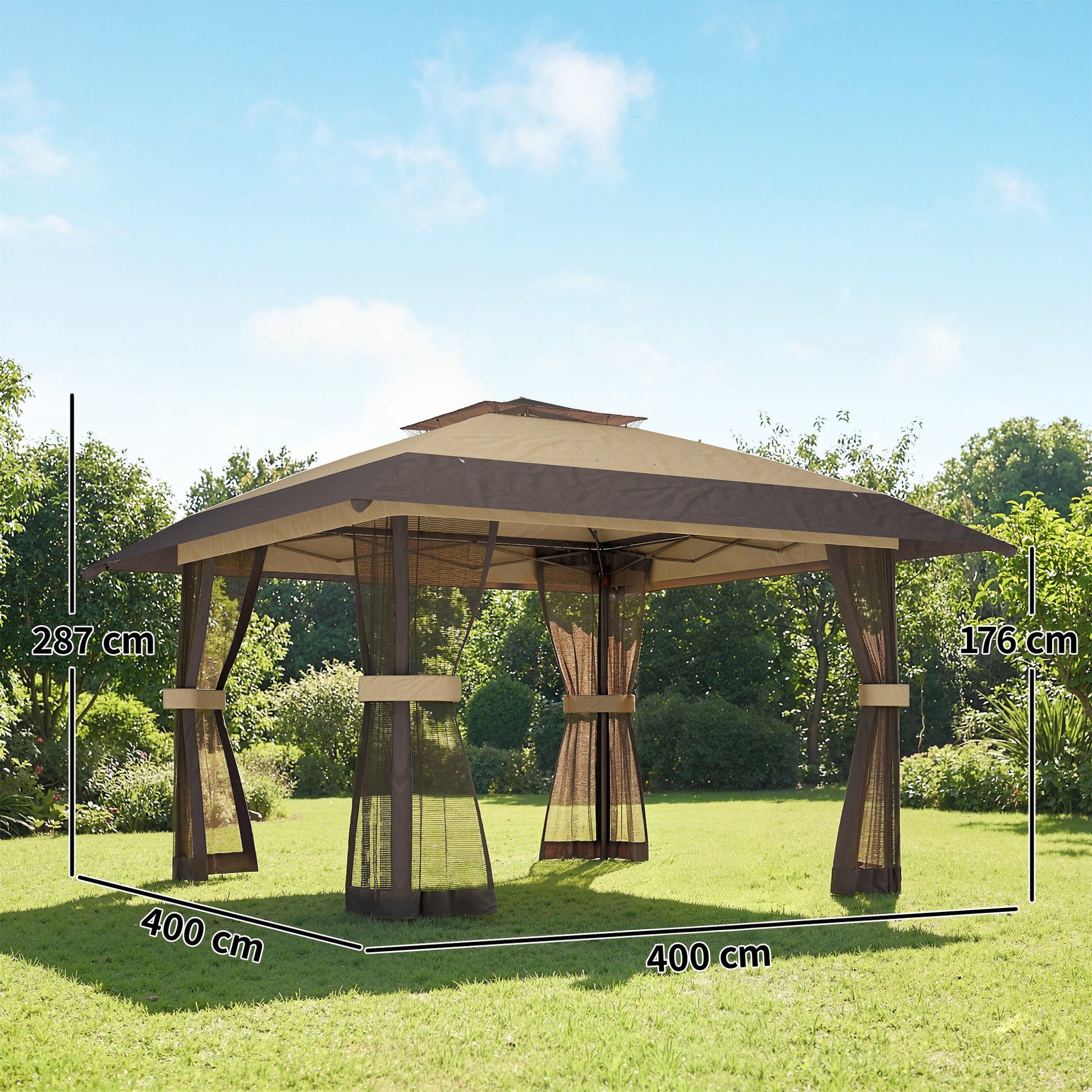Outsunny Carpa Plegable 4x4 M Con Doble Techo Altura Ajustable 4 Laterales Caqui_2