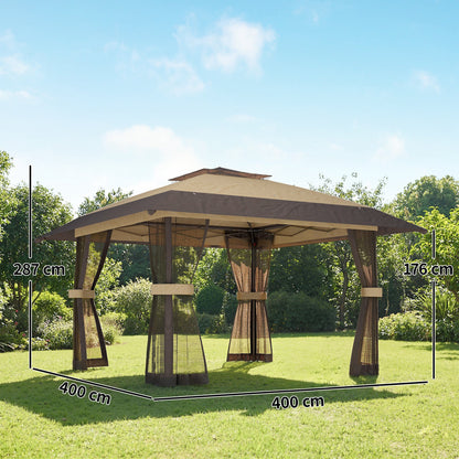 Outsunny Carpa Plegable 4x4 M Con Doble Techo Altura Ajustable 4 Laterales Caqui_2