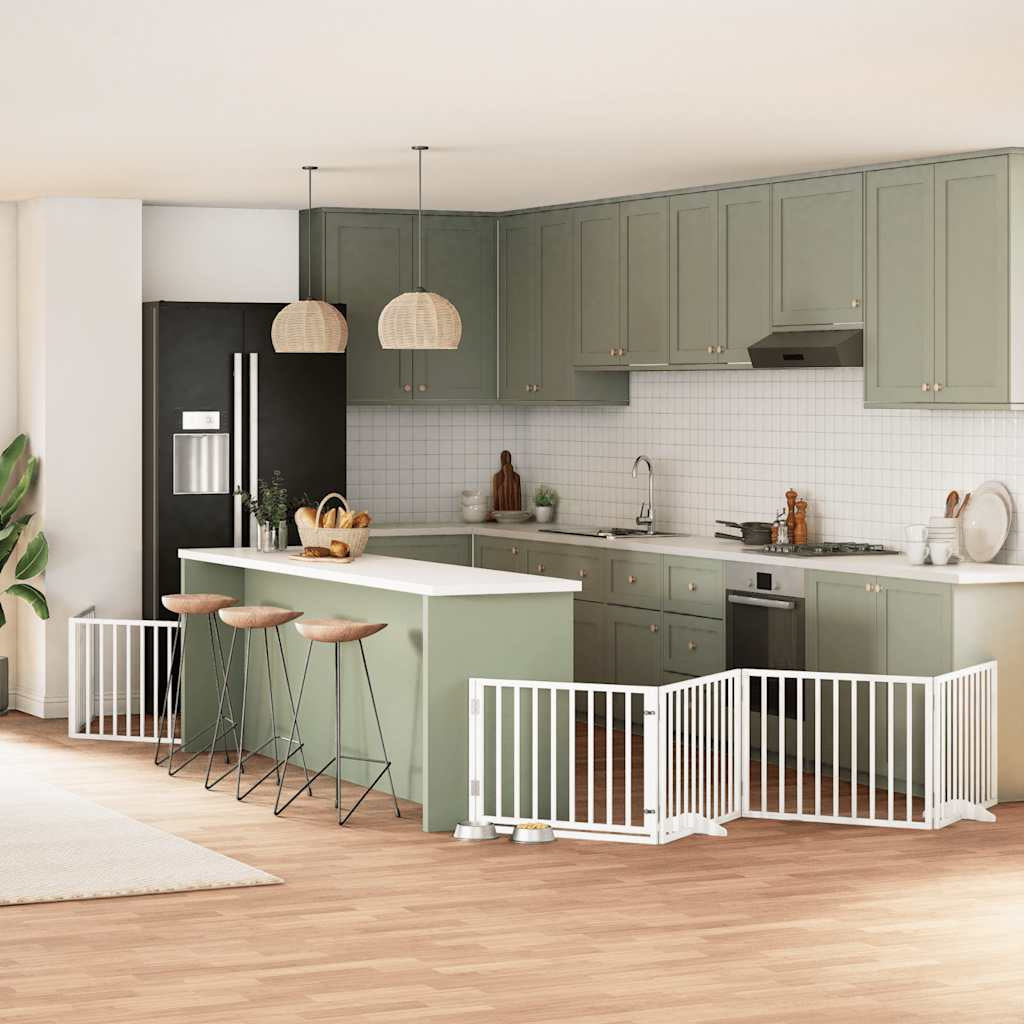 Vidaxl Puerta De Perros Plegable 6 Paneles Madera Álamo Blanca 480 Cm_1
