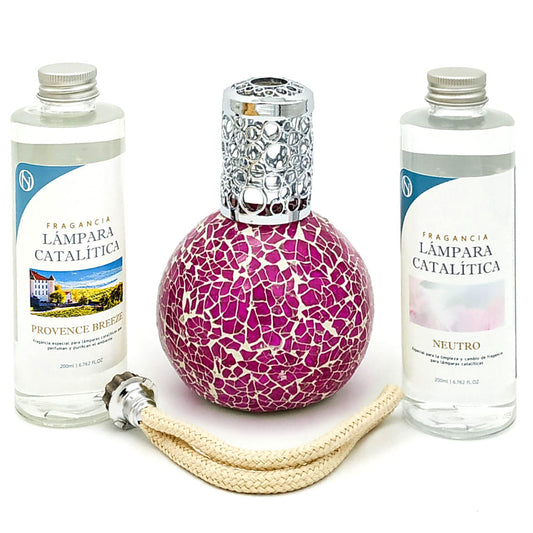 Pack Lámpara Catalítica Mosaico Fucsia + Fragancia Provence Breeze 200ml + Limpiador Neutro 200ml + Mecha Repuesto_0