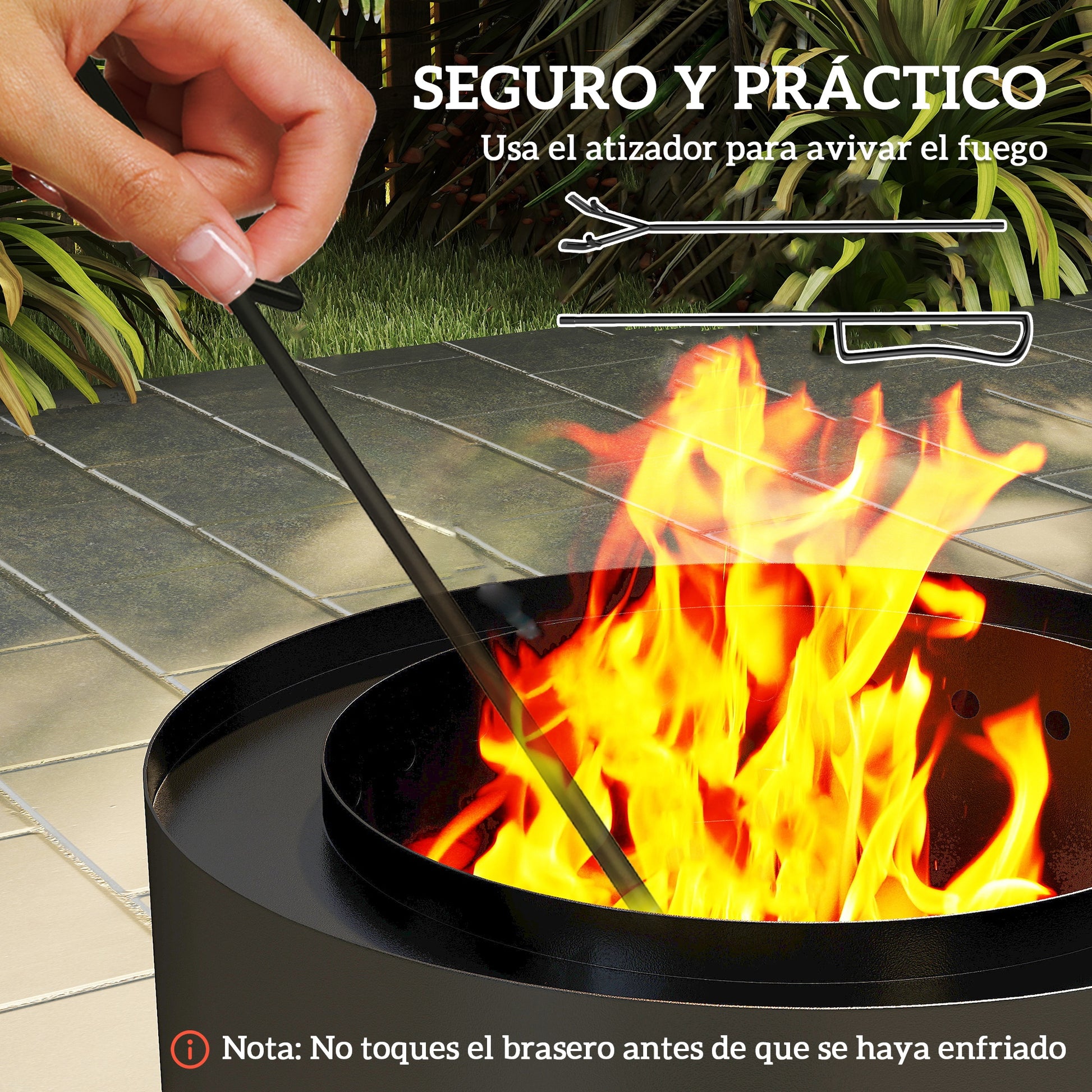 Outsunny Brasero Exterior Redondo Ø45x42 Cm De Acero Con Atizador Y Bandeja_3
