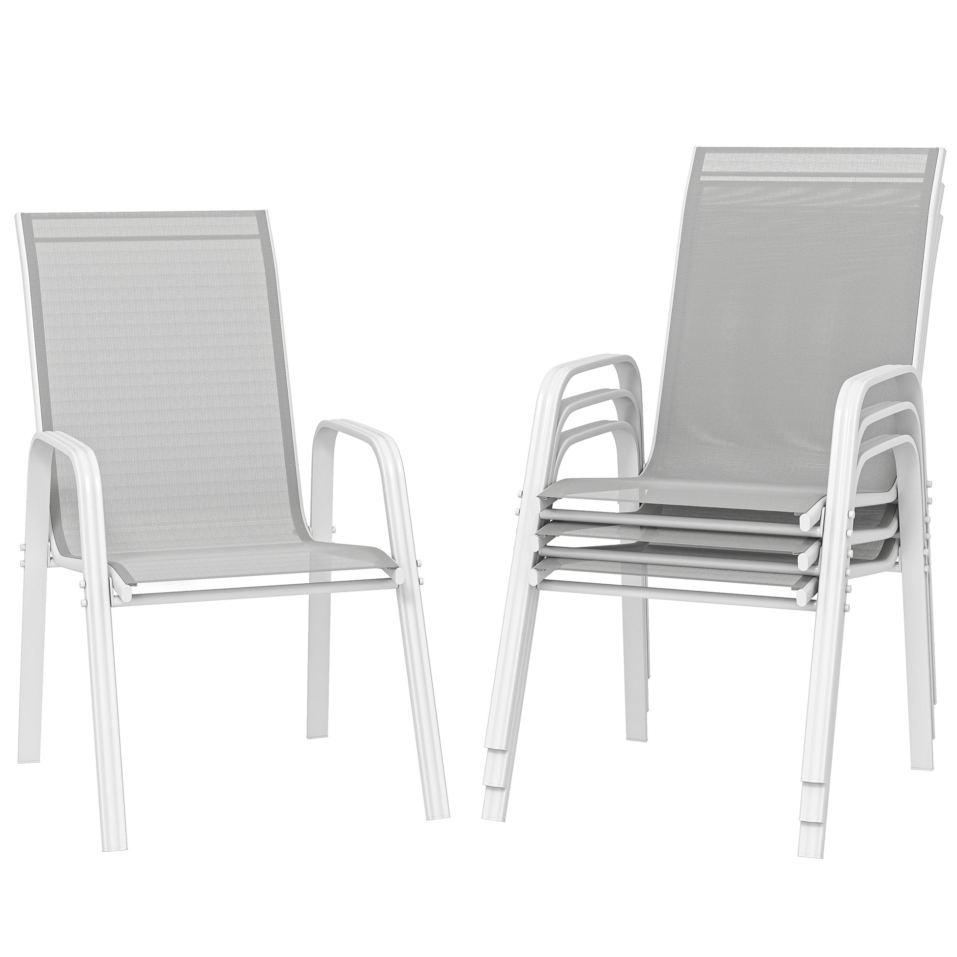 Outsunny Juego De 4 Sillas De Jardín Exterior 54x75,5x95 Cm Gris Claro_0