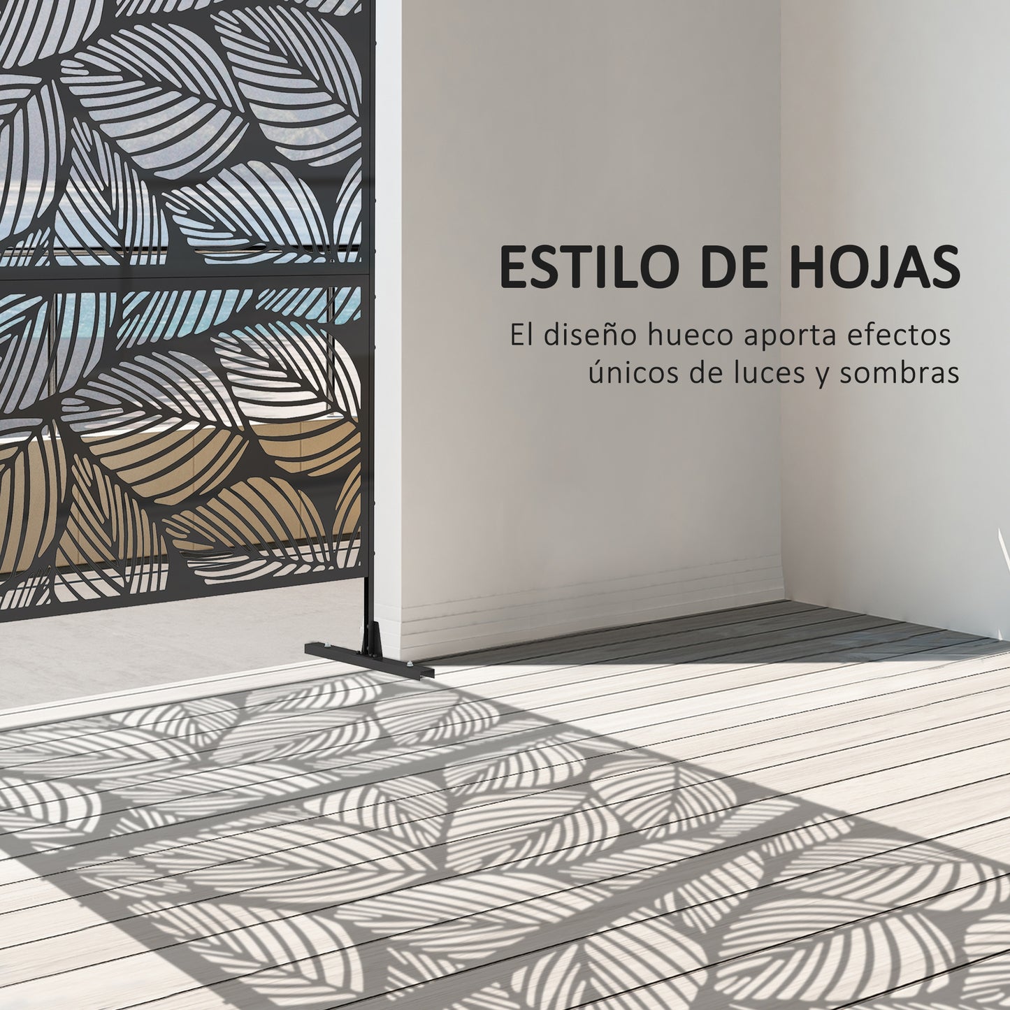 Outsunny Biombo Exterior Con 3 Piezas Patrón De Hoja Grande 122x45x198cm Negro_3