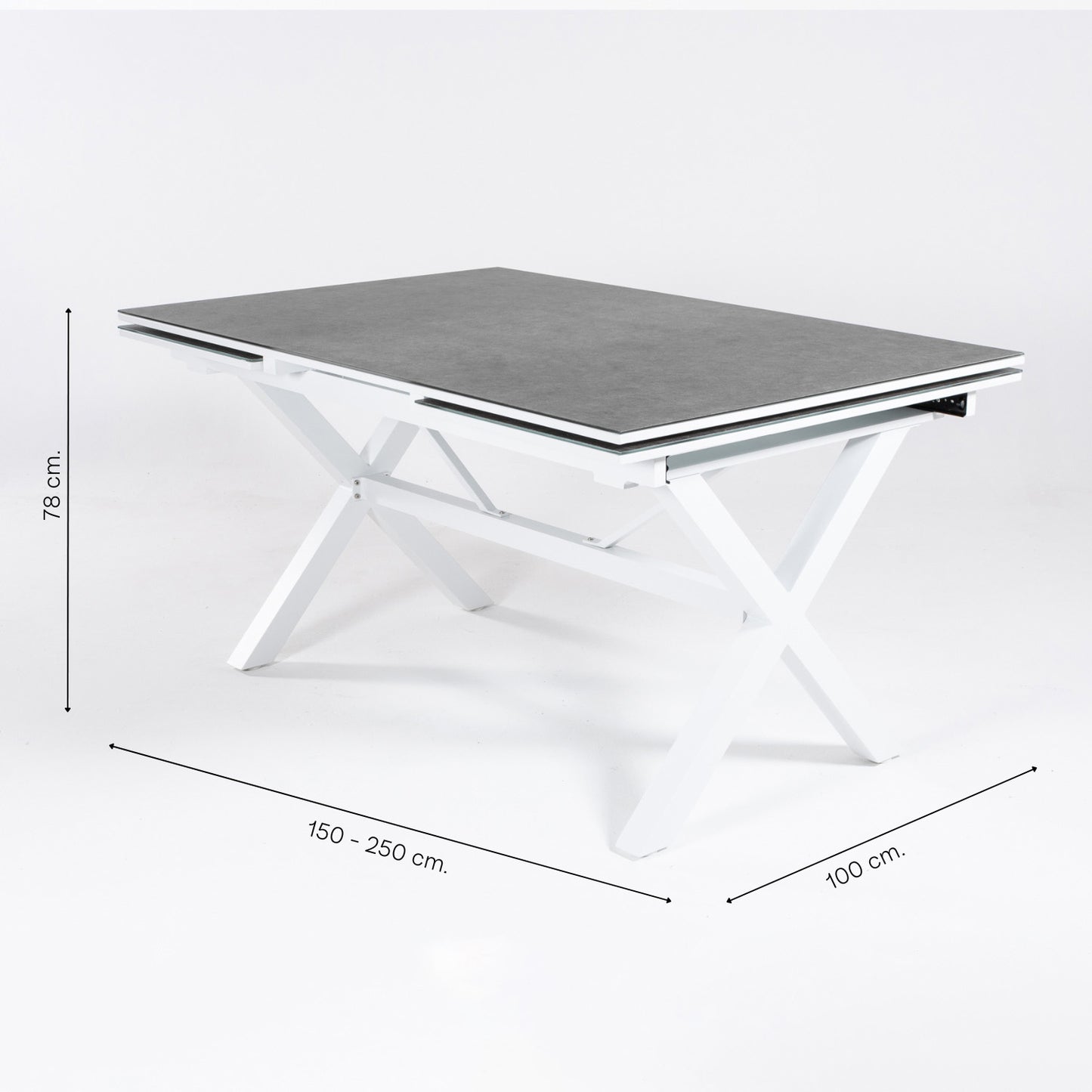 Conjunto De Mesas Y Sillas Reforzadas Para Terraza, Mesa Extensible 150 A 250 Cm, Aluminio Y Cristal, Color Blanco_4