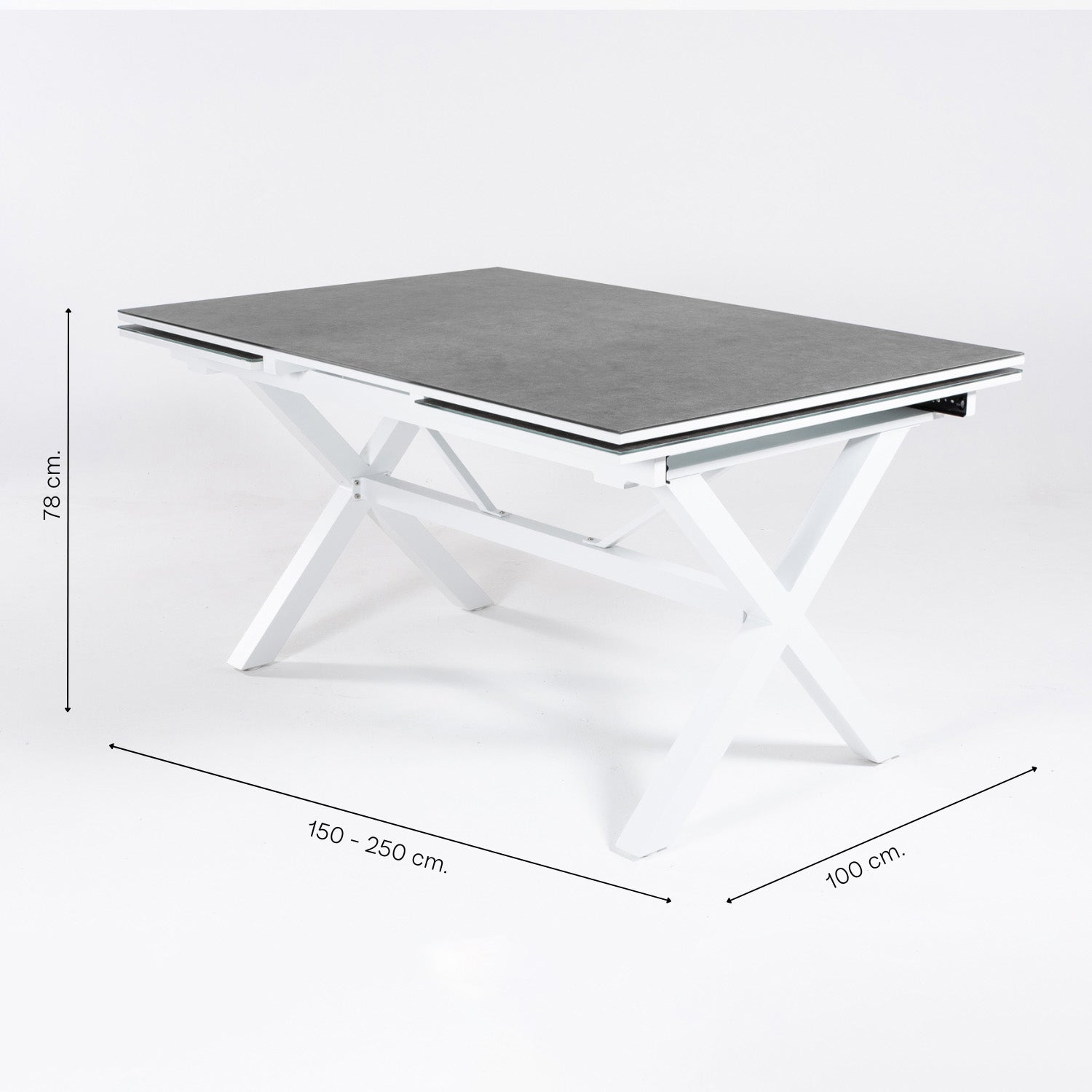 Conjunto De Mesas Y Sillas Reforzadas Para Terraza, Mesa Extensible 150 A 250 Cm, Aluminio Y Cristal, Color Blanco_4