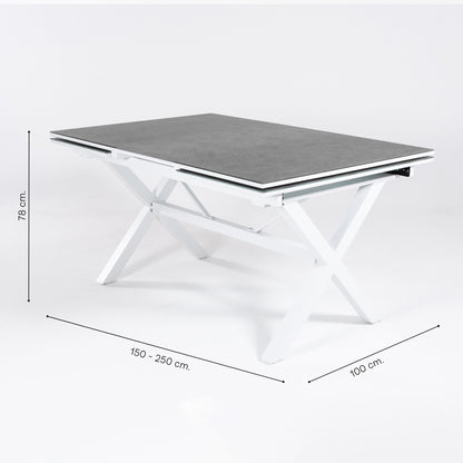 Conjunto De Mesas Y Sillas Reforzadas Para Terraza, Mesa Extensible 150 A 250 Cm, Aluminio Y Cristal, Color Blanco_4