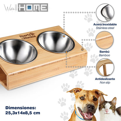 Cama Para Mascota 65x50x20cm Marrón + Comedero Doble De Acero En Bambú_5