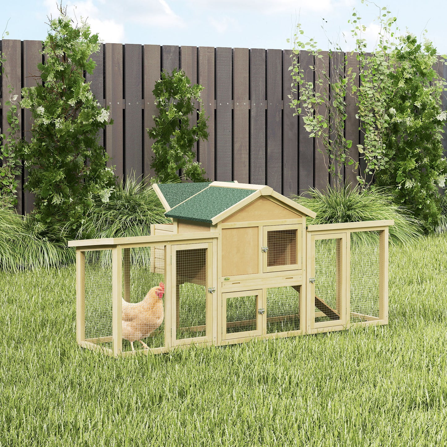 Pawhut Gallinero Para Exterior Grande De Madera 204x85x93 Cm Con Corral Bandeja_3