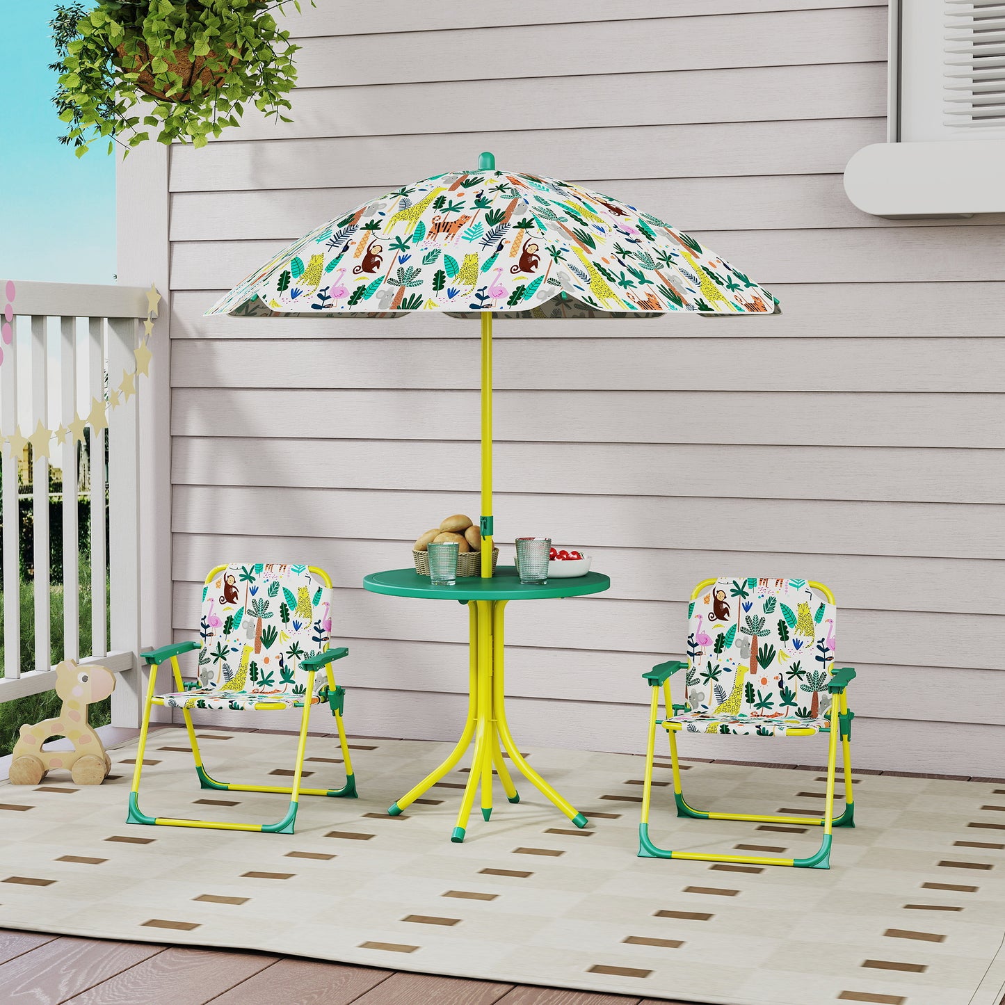 Aiyaplay Conjunto De Mesa Y Sillas Infantil De Jardín De 4 Piezas Verde_1