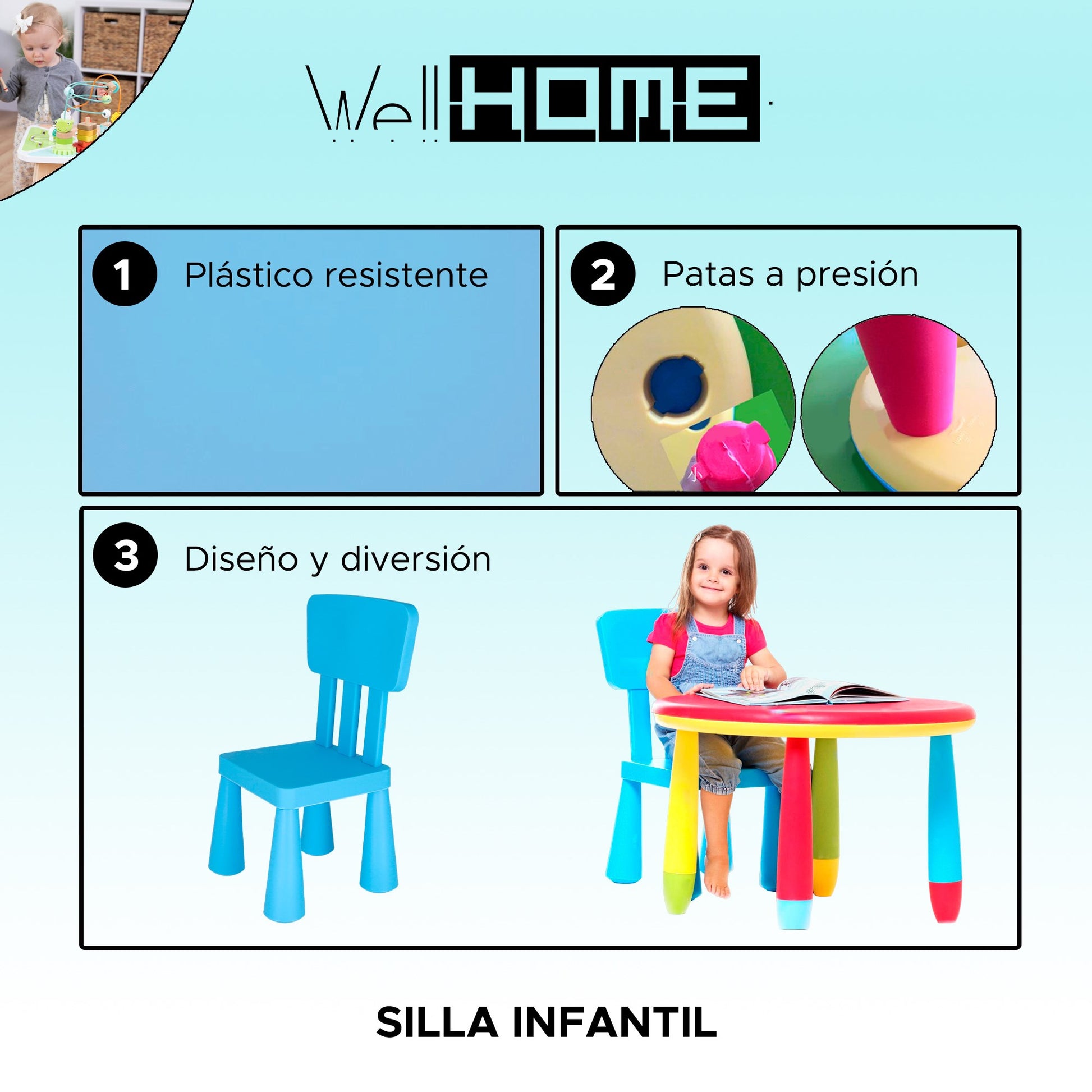 Mesita Infantil Rectangular Azul Y 2 Sillas_2