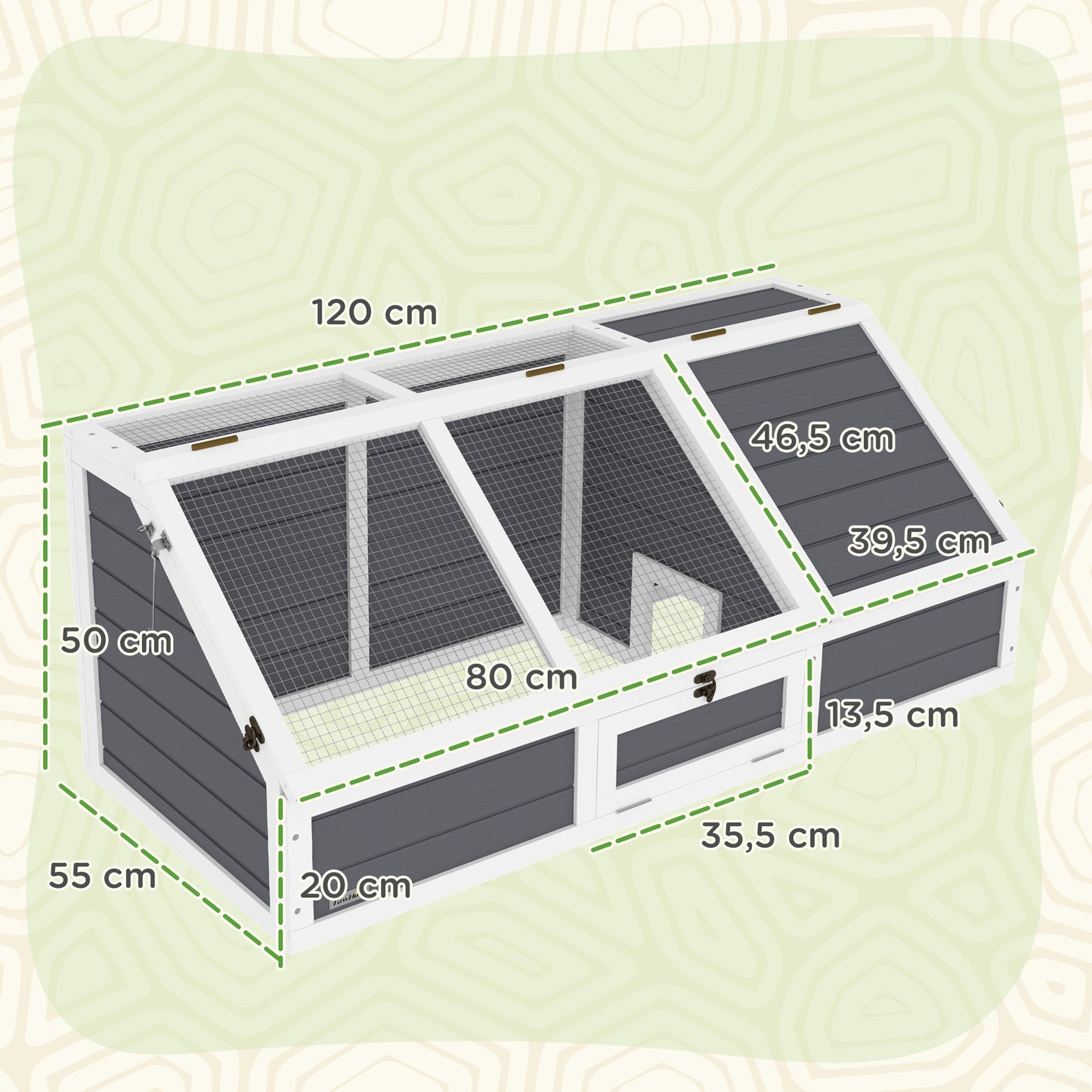 Pawhut Casa Para Tortugas De Madera Sin Base Con Tapas 120x55x50 Cm Gris Claro_2