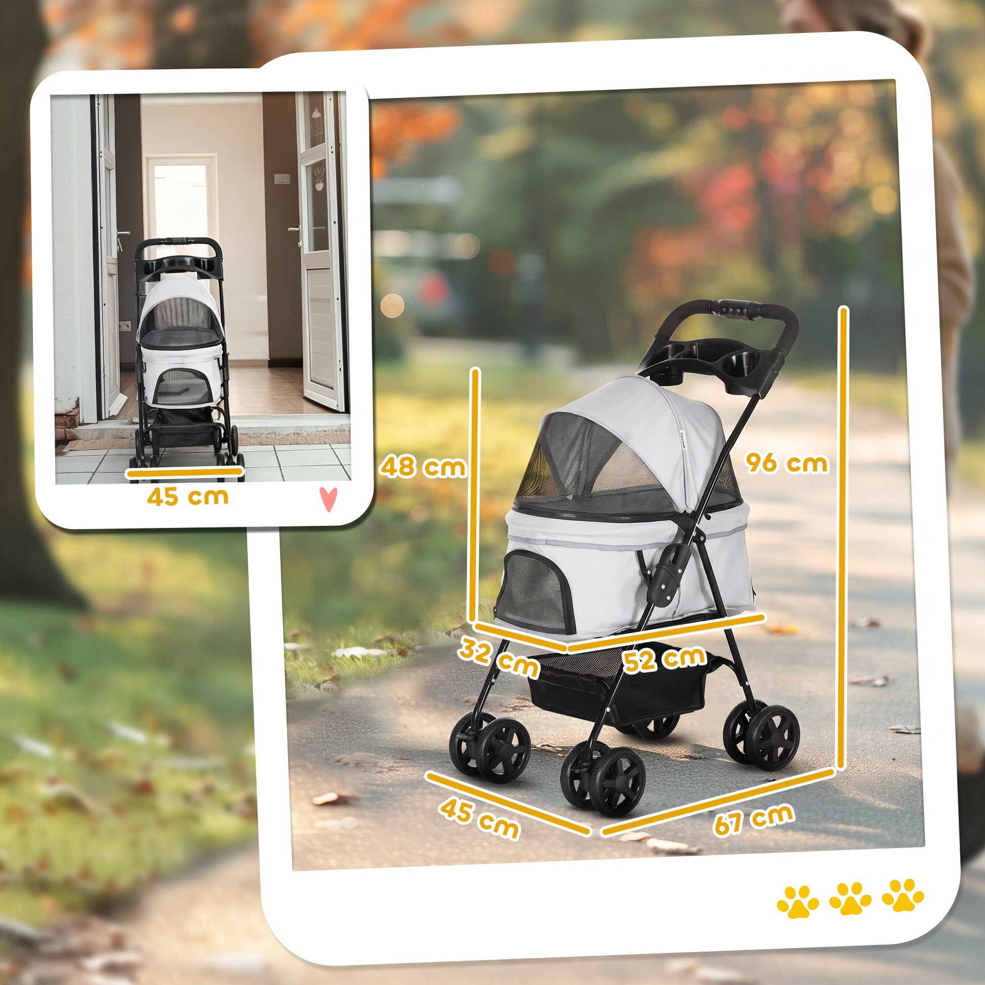 Pawhut Cochecito Para Perros Plegable Con Ruedas Universales 67x45x96 Cm Gris_2