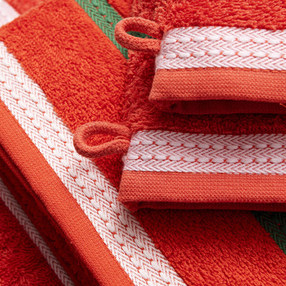 Set 4pc Toalla De Baño (1pc Toalla 50x90 + 1pc Toalla 70x140 Cm + 2pc Guantes De Ducha 15x21cm) 100% Algodón 450gsm Rojo Rainbow_4