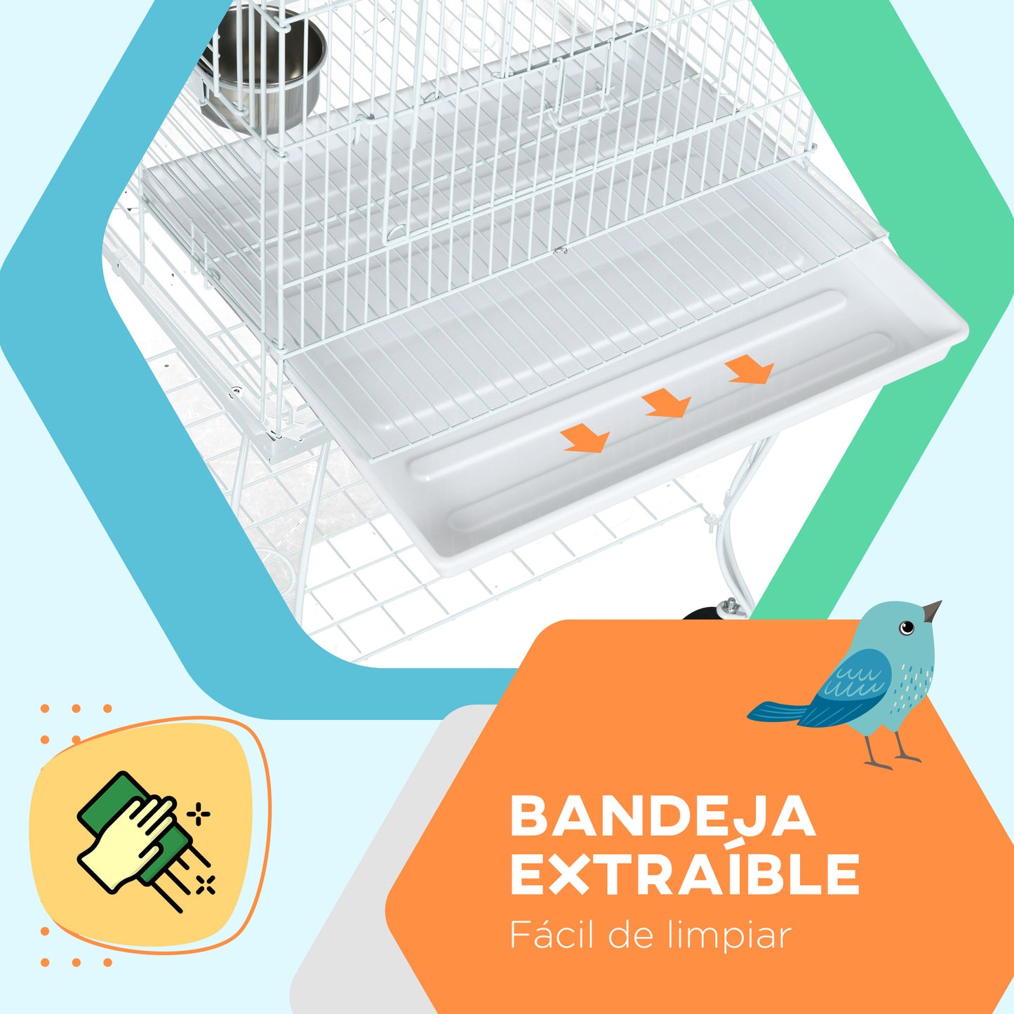 Pawhut Jaula De Pájaros Con Ruedas Bandeja Extraíble 51x51x153 Cm Blanco_4