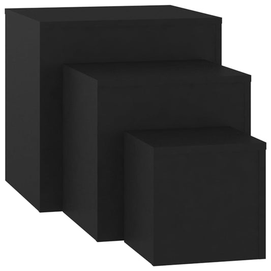 Mesitas Auxiliares 3 Uds Madera Contrachapada Negro_0