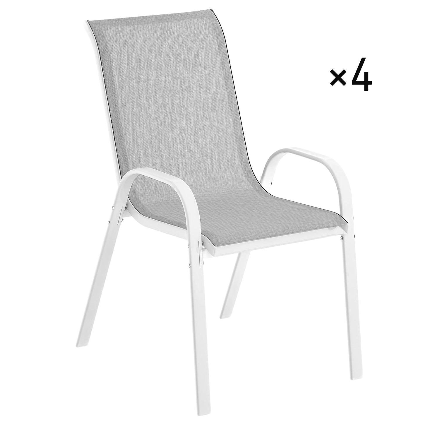 Outsunny Juego De 4 Sillas De Jardín Exterior Apilables 54x71x93 Cm Gris Blanco_0