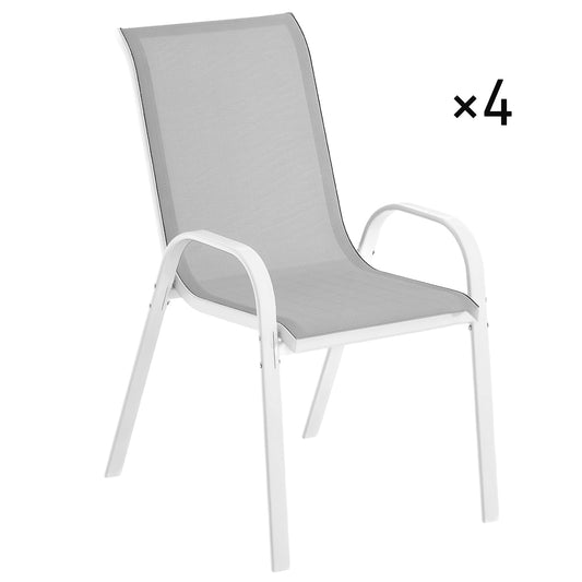 Outsunny Juego De 4 Sillas De Jardín Exterior Apilables 54x71x93 Cm Gris Blanco_0