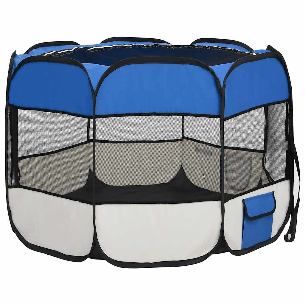 Vidaxl Parque De Perros Plegable Y Bolsa De Transporte Azul 90x90x58cm_3