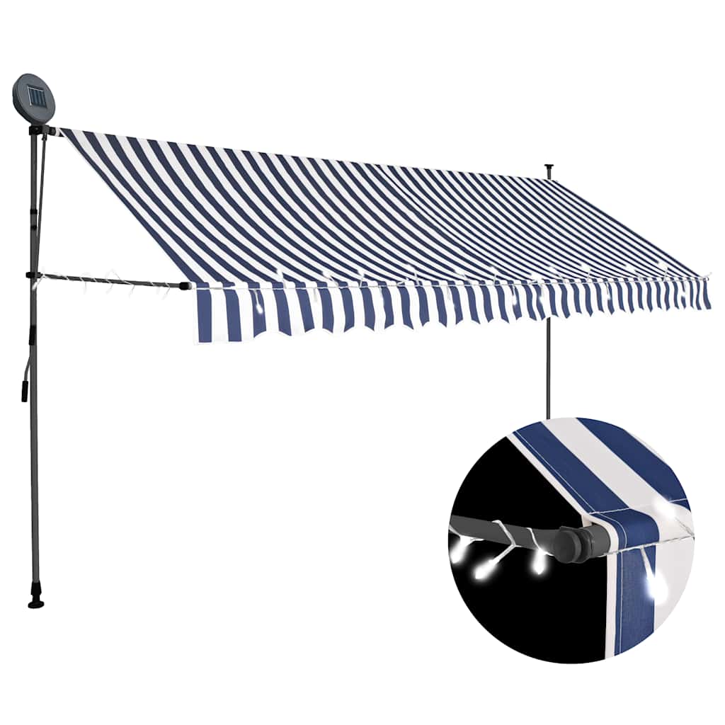Toldo Manual Retráctil Con Led Azul Y Blanco 350 Cm_1