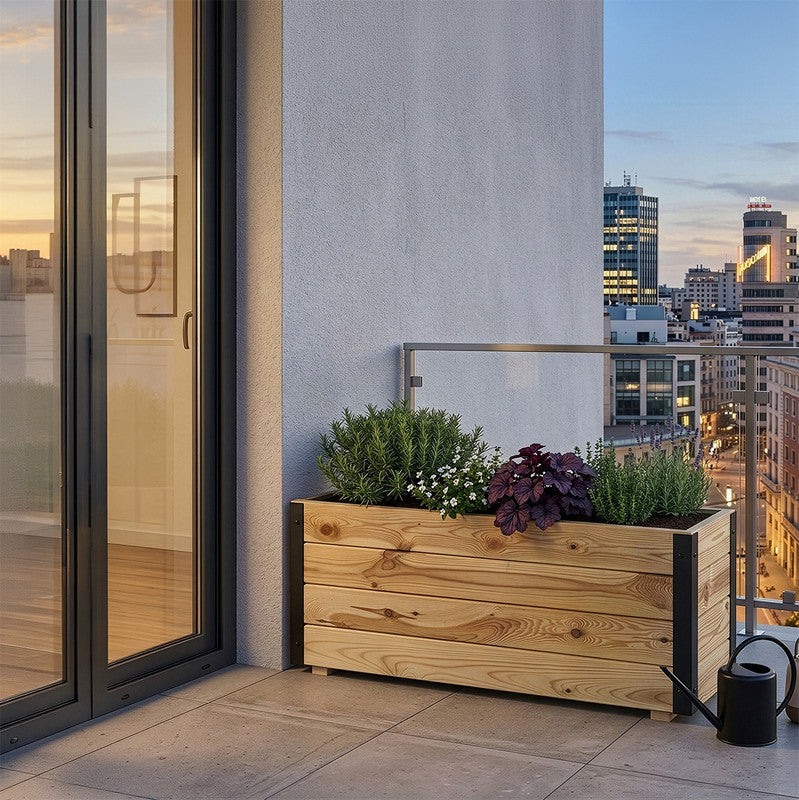 Jardinera De Madera Con Refuerzo De Aluminio 90x30x40 Cm Ghio Al Hortalia_1