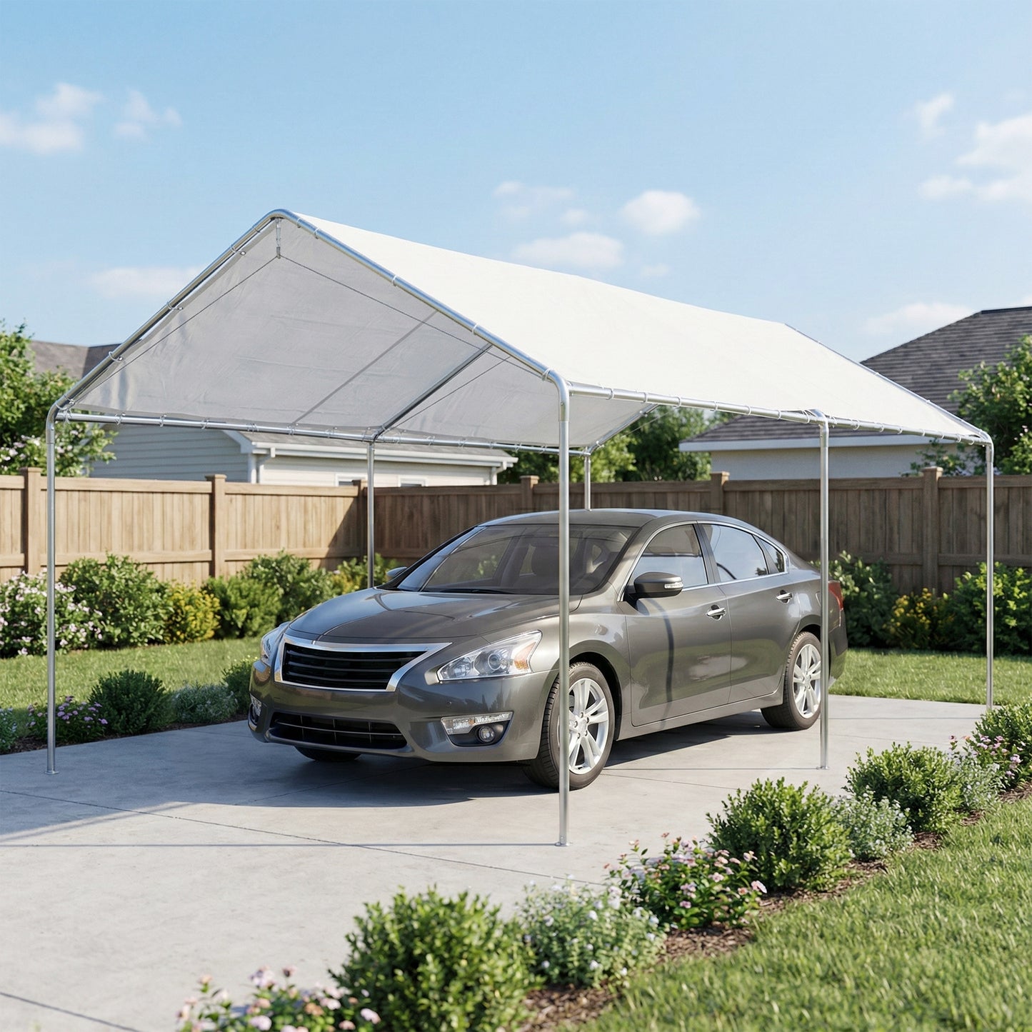Outsunny Cochera Exterior 3x6m Con Toldo De Tela Pe Y Marco De Acero Galvanizado_3