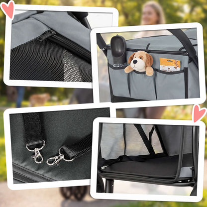 Pawhut Carrito Para Perros Medianos Plegable Con 3 Ruedas Cojín Lavable Gris_3
