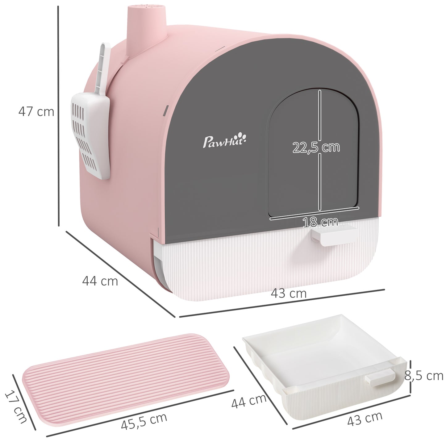 Pawhut Arenero Para Gatos Con Bandeja Extraíble Pala Alfombra 43x44x47cm Rosa_2