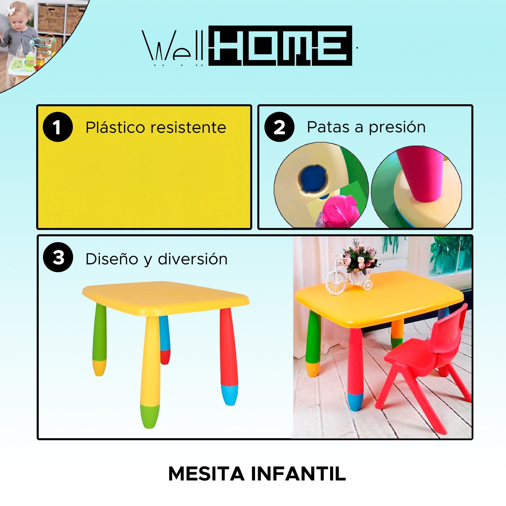 Mesita Infantil Rectangular Amarilla, Y 2 Sillas