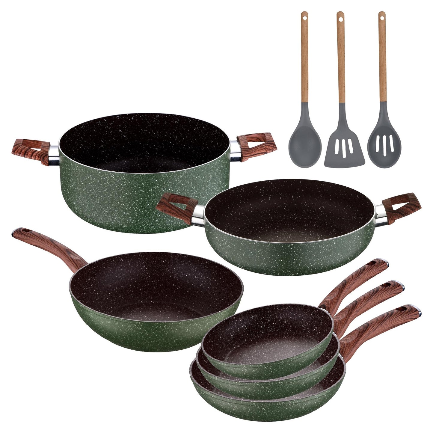 Batería De Cocina 9 Piezas Aluminio Prensado y Aluminio Forjado Inducción Greener Bergner