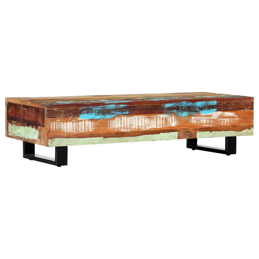 Mesa De Centro Madera Maciza Reciclada Y Acero 120x50x30 Cm_1