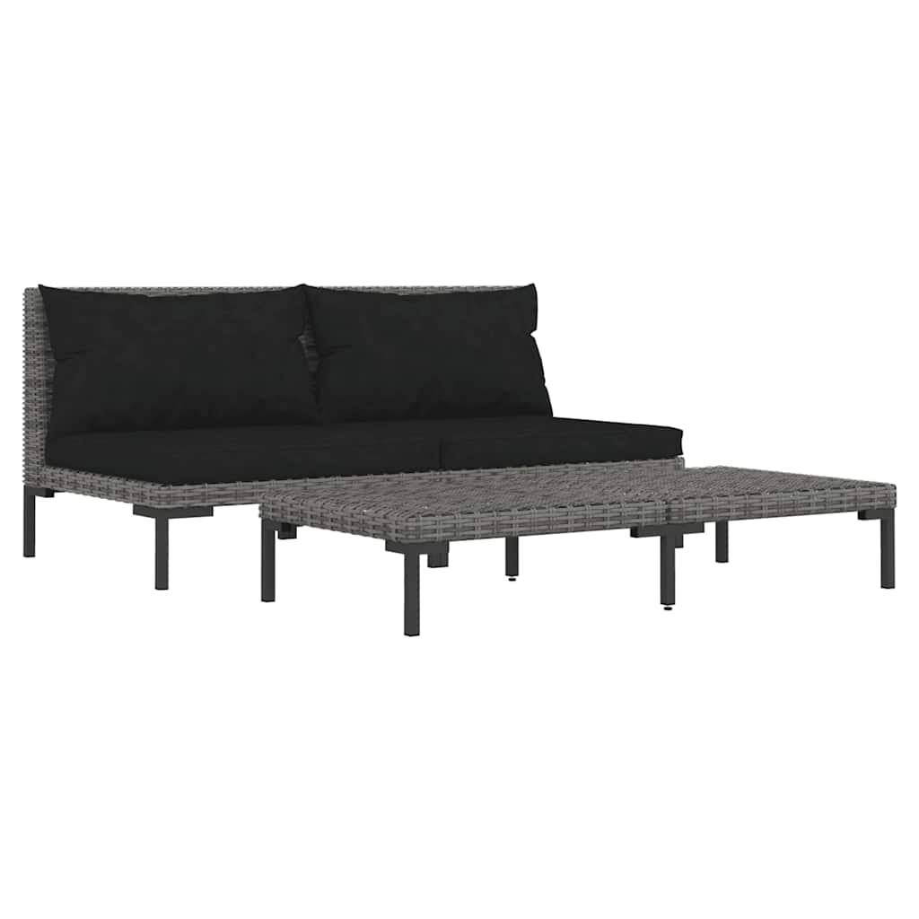 Vidaxl Muebles Jardín 3 Pzas Ratán Sintético Semicircular Gris Oscuro_0