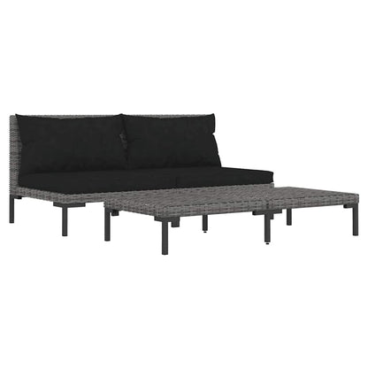 Vidaxl Muebles Jardín 3 Pzas Ratán Sintético Semicircular Gris Oscuro_0
