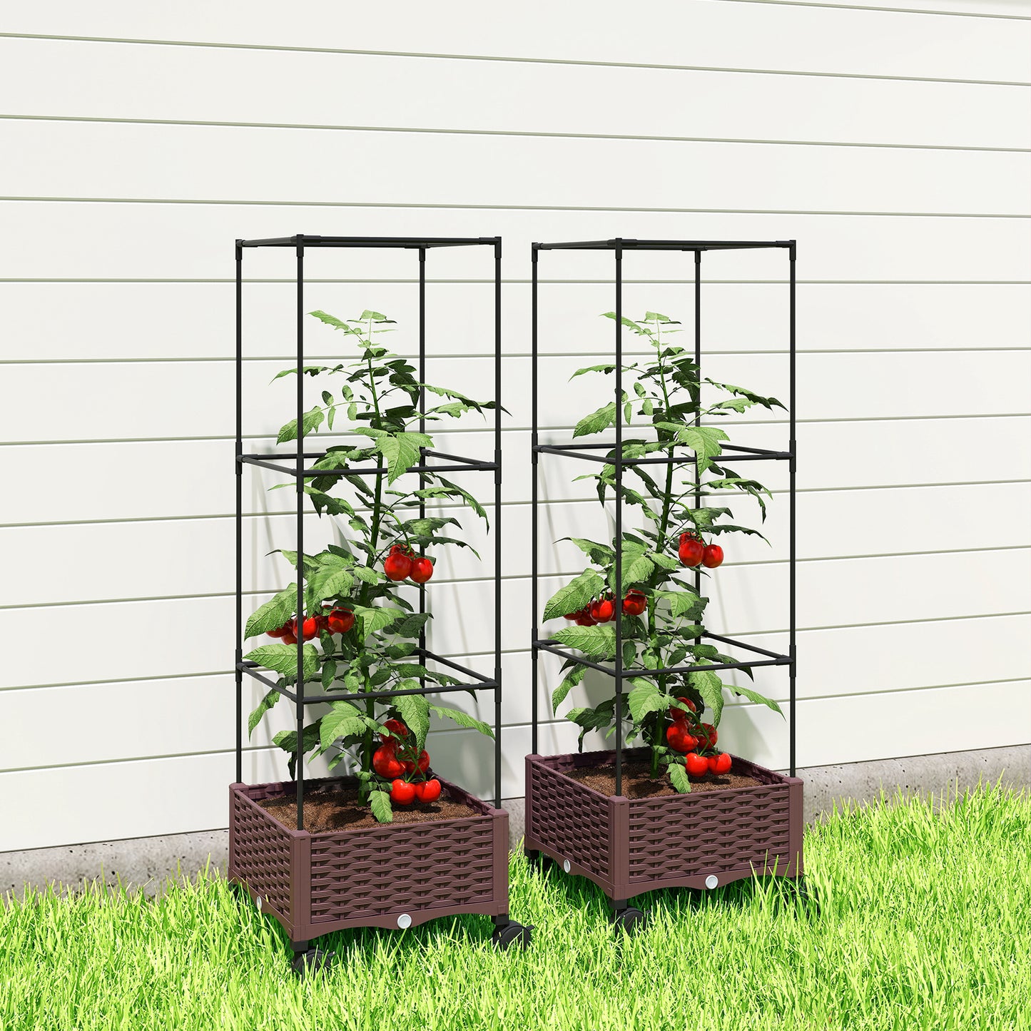 Outsunny Jardinera Con Enrejado Ruedas Para Cultivos Verduras 40x40x165 Cm_4