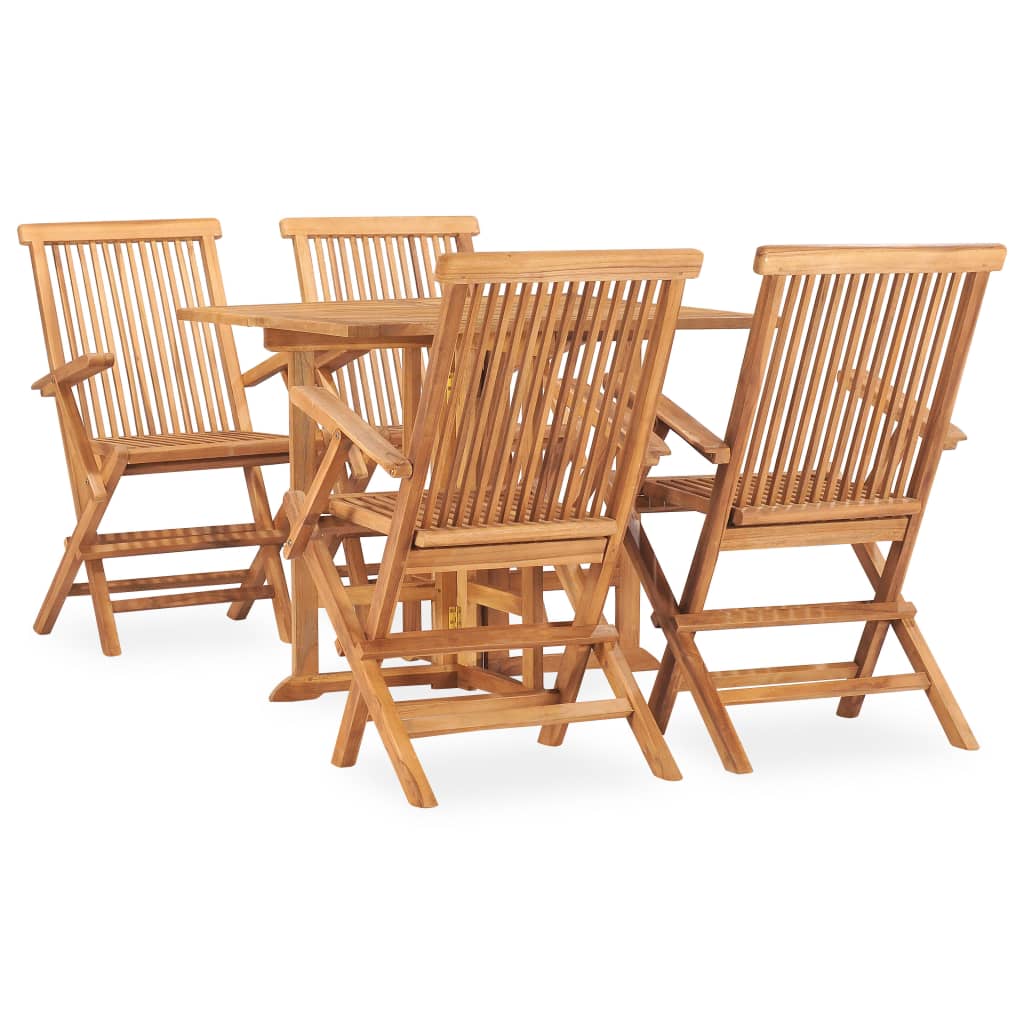 5 Uds. Grupo De Comedor De Jardín Plegable De Madera Maciza De Teca_0