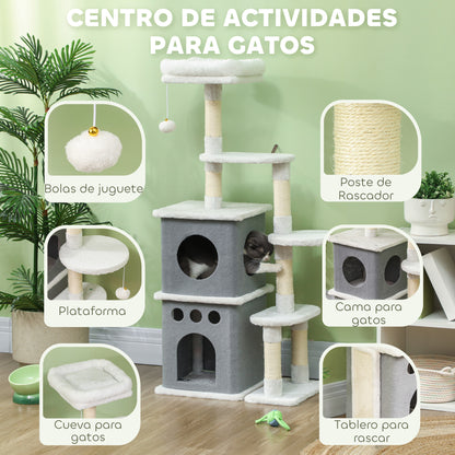 Pawhut Árbol Rascador Para Gatos 126 Cm Con Plataformas Bolas Colgantes Crema_4