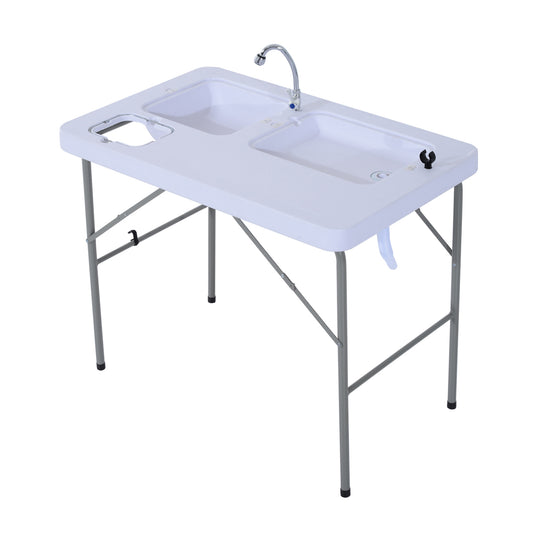 Outsunny Mesa Plegable Multifuncional Con Grifo Y 2 Fregaderos Para Pesca Jardín_0