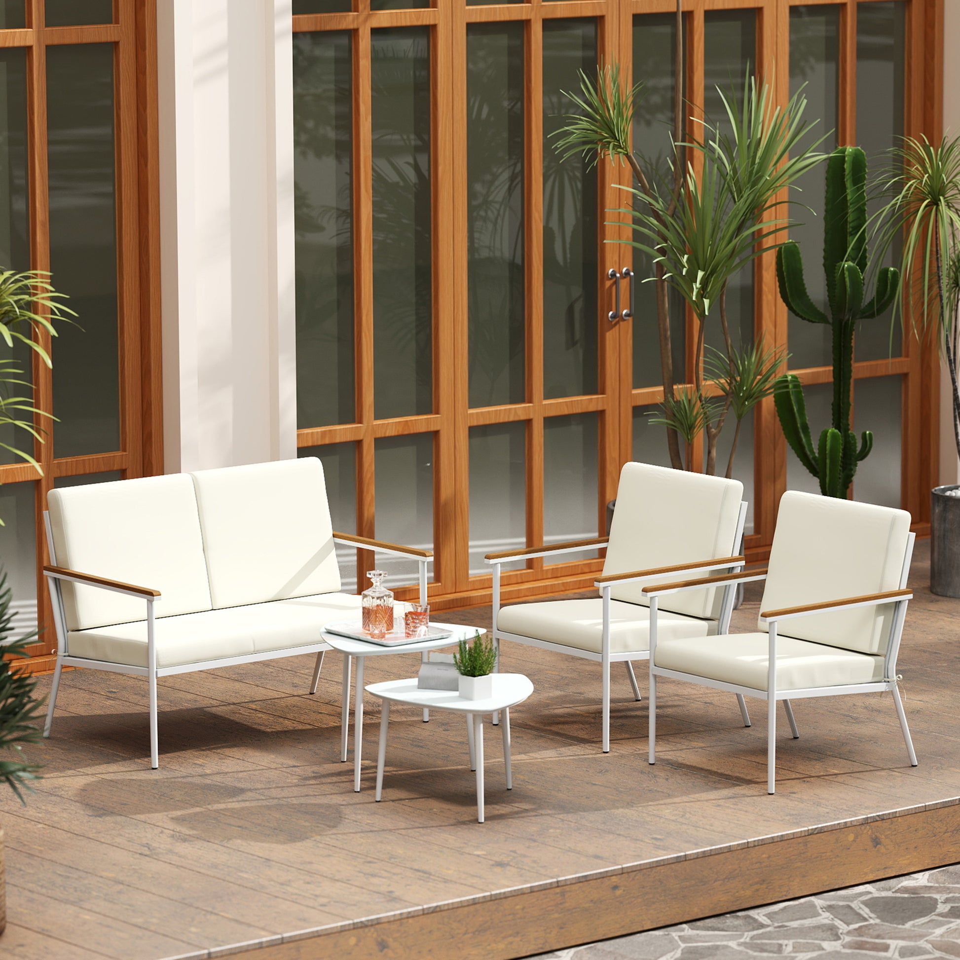 Outsunny Conjunto De Jardín Exterior De 4 Piezas Beige_1