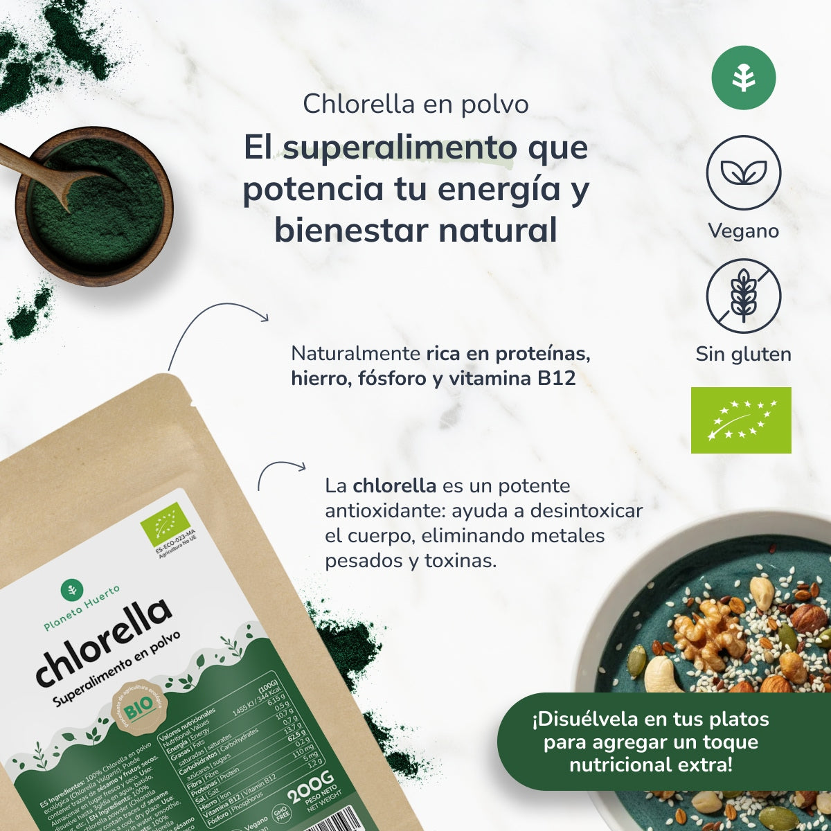 Alga Chlorella en polvo ECO Planeta Huerto 200 g