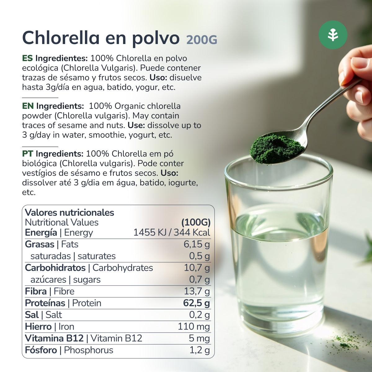 Alga Chlorella en polvo ECO Planeta Huerto 200 g
