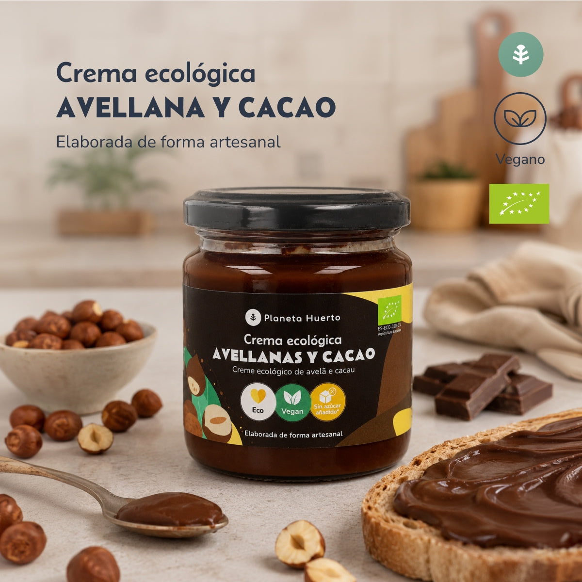 Pack 3x Crema de avellanas y cacao sin azúcares añadidos ECO Planeta Huerto 230 g