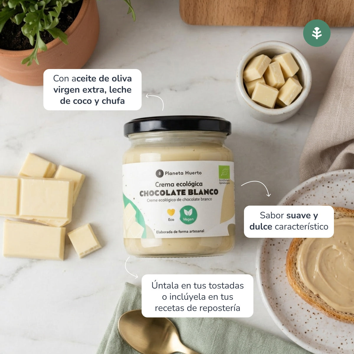 Crema de chocolate blanco vegano ECO Planeta Huerto 230 gr