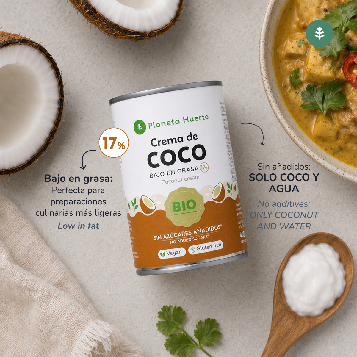 Crema de coco para cocinar ECO Planeta Huerto 400 ml