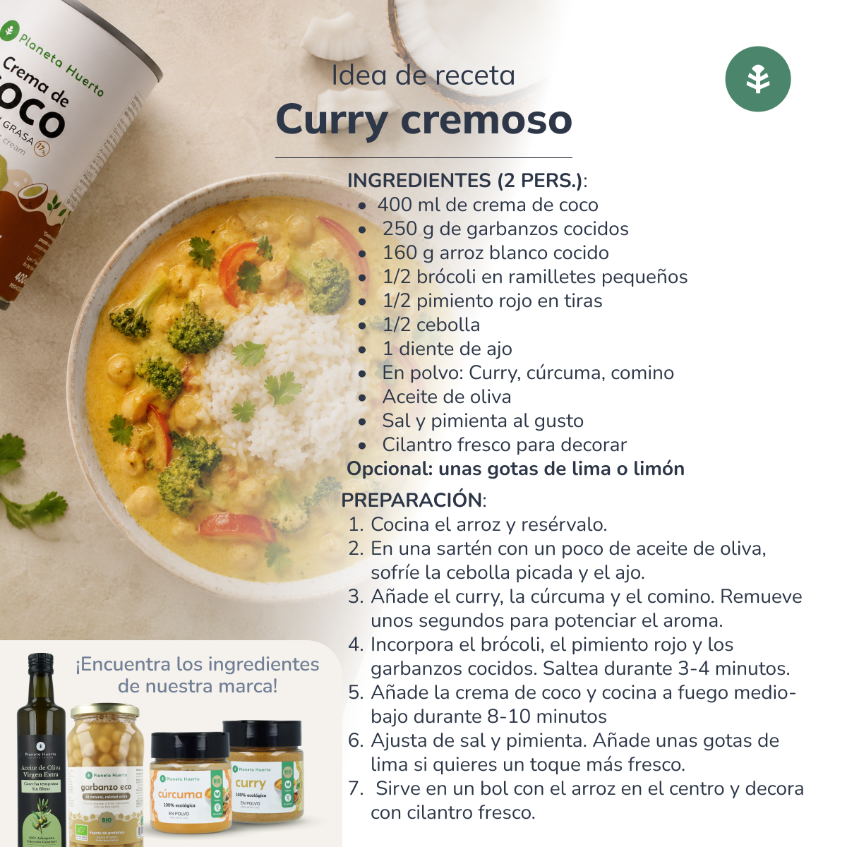 Crema de coco para cocinar ECO Planeta Huerto 400 ml