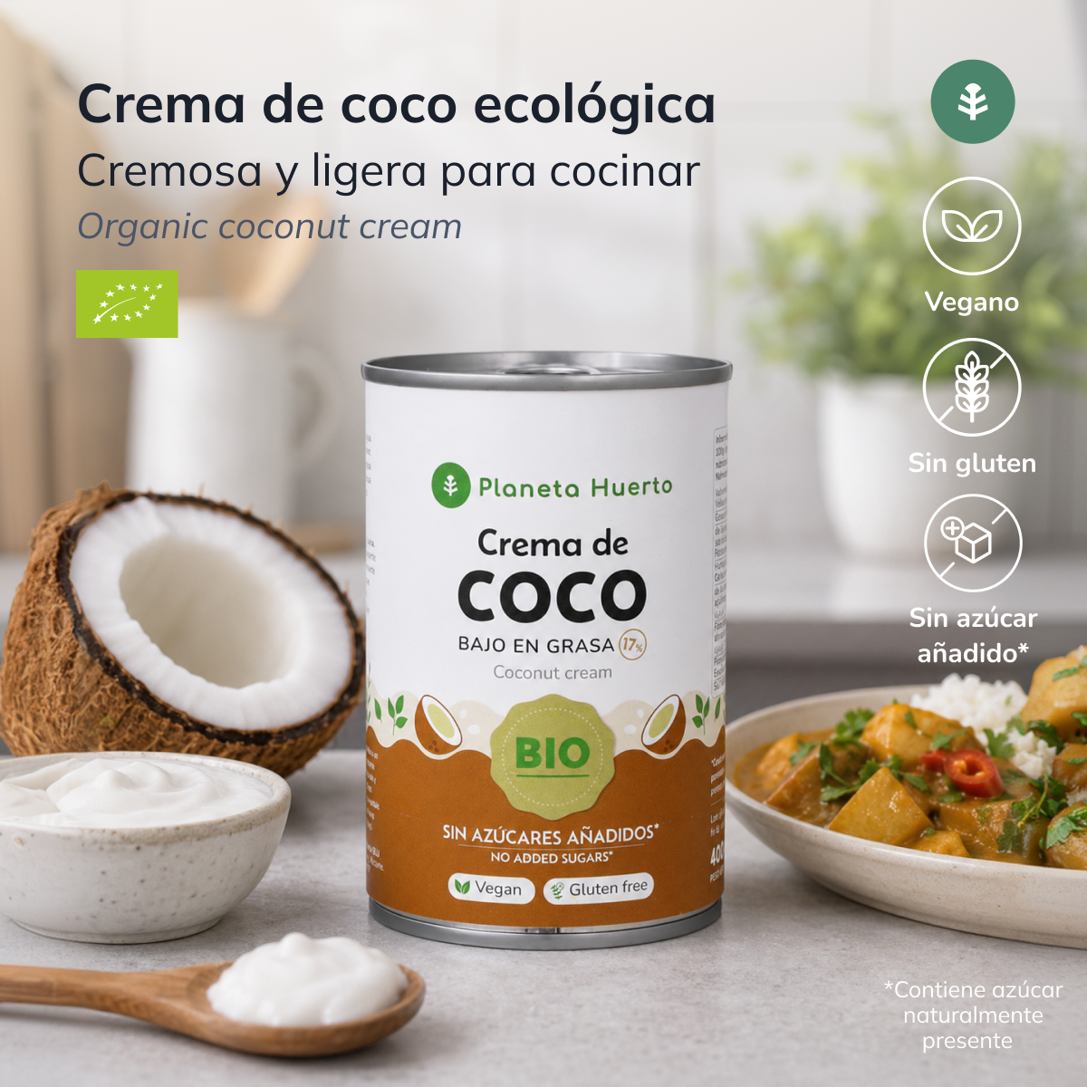 Crema de coco para cocinar ECO Planeta Huerto 400 ml